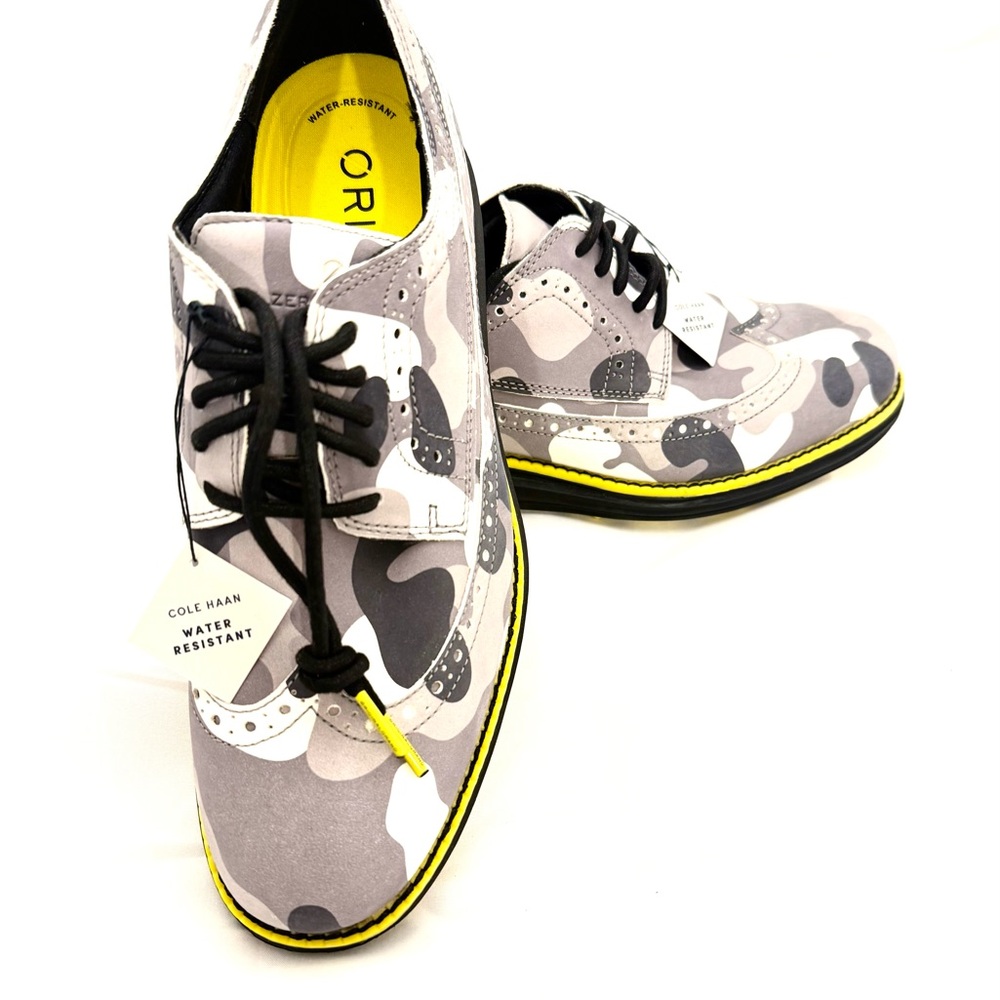 Cole Haan Black and Gray Oxfords with Bold Abstract Design